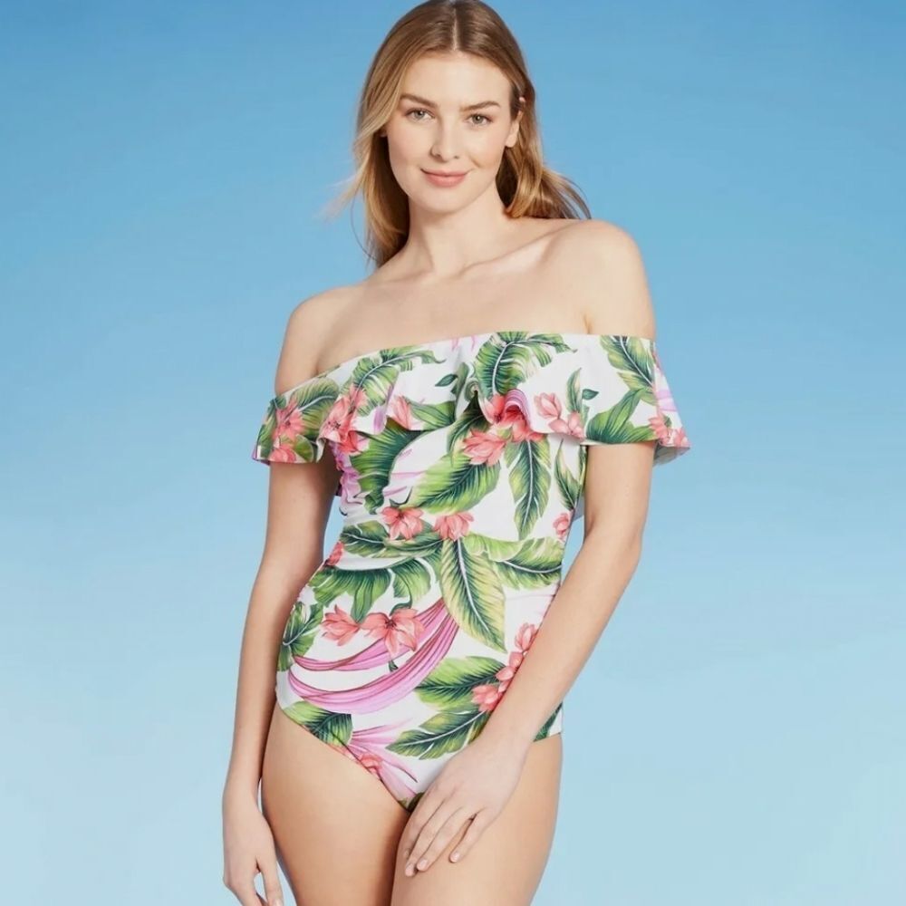 Women's Off Shoulder Flounce High Coverage One Piece Swimsuit - Kona Sol